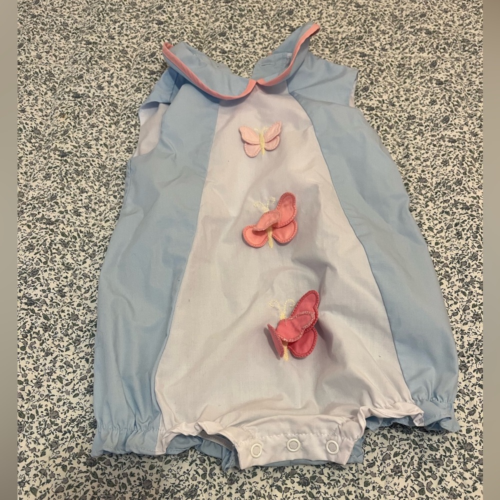 Blue Baby Romper with Butterfly Accents